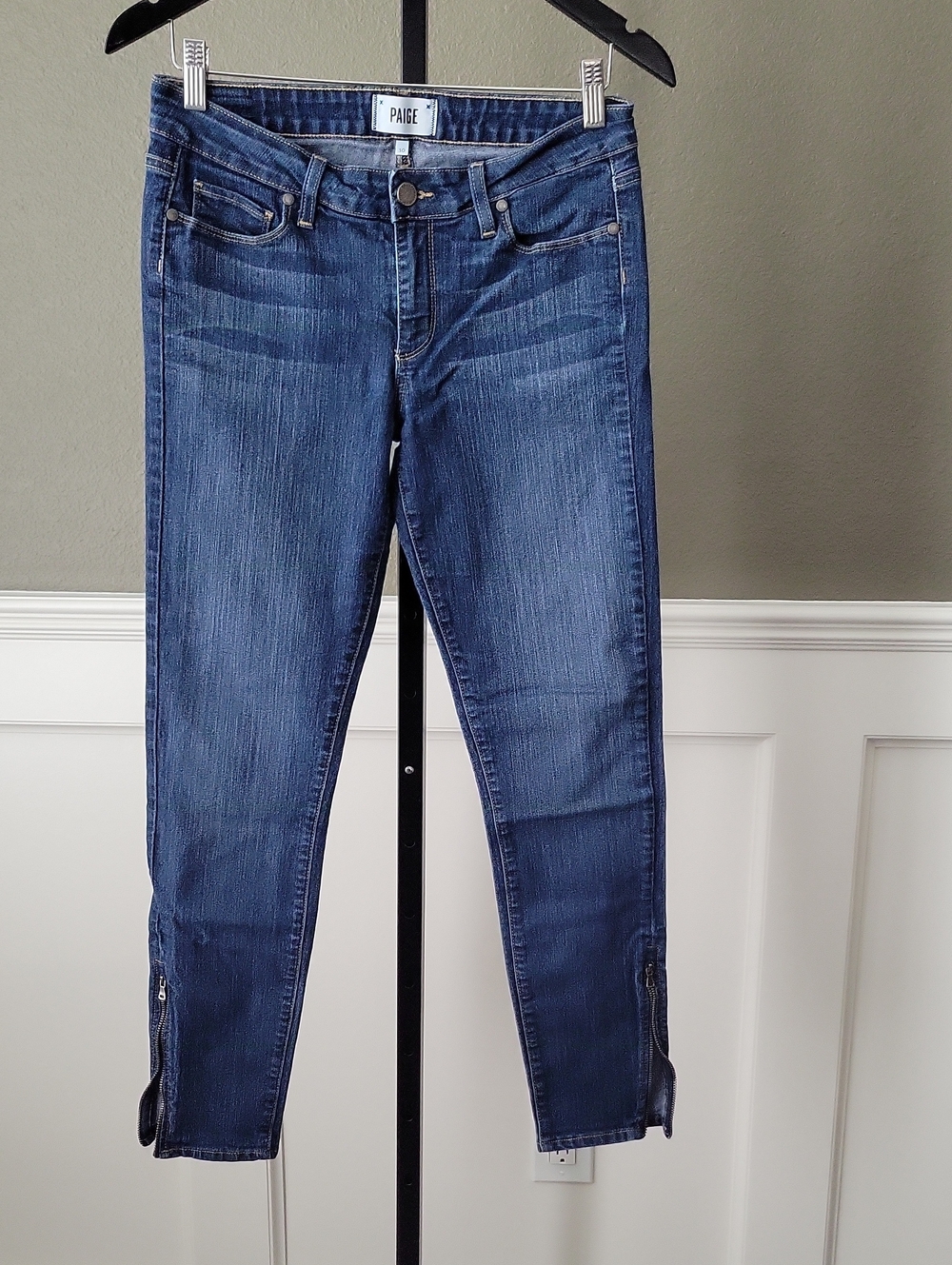 PAIGE Peg Ankle Zip Dark Blue Jeans